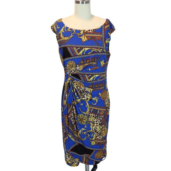 connected apparel Dresses & Skirts - CONNECTED Baroque Chain Leopard Print Faux Wrap Knit Dress Size 10 Old Money